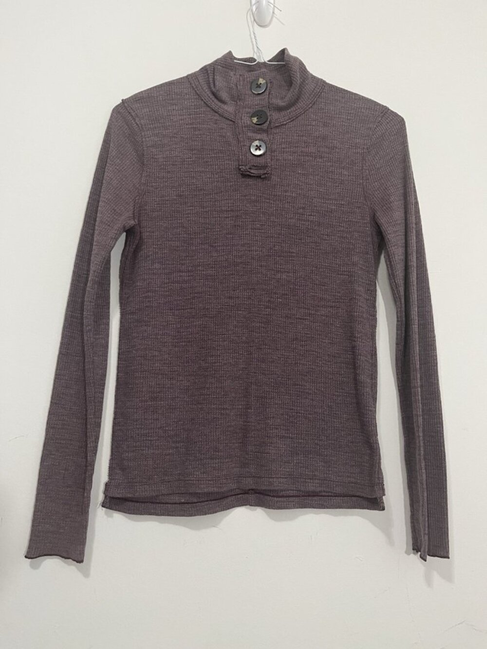 Free people We The Free Thermal Waffle Knit Button Mock Neck Pullover M Purple